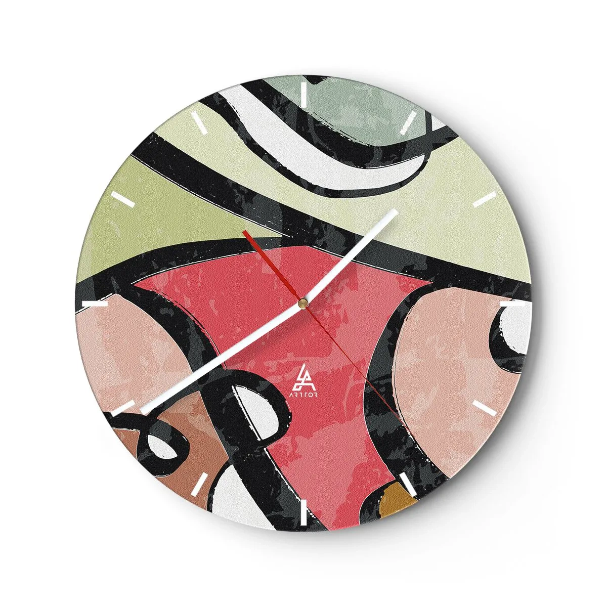 Ceas de perete - Ceas pe sticlă - Forme abstracte colorate în tonuri pastelate - 30x30cm - Piruetă printre culori - Decorațiune modernă pentru perete pentru living, bucătărie și dormitor ARTTOR