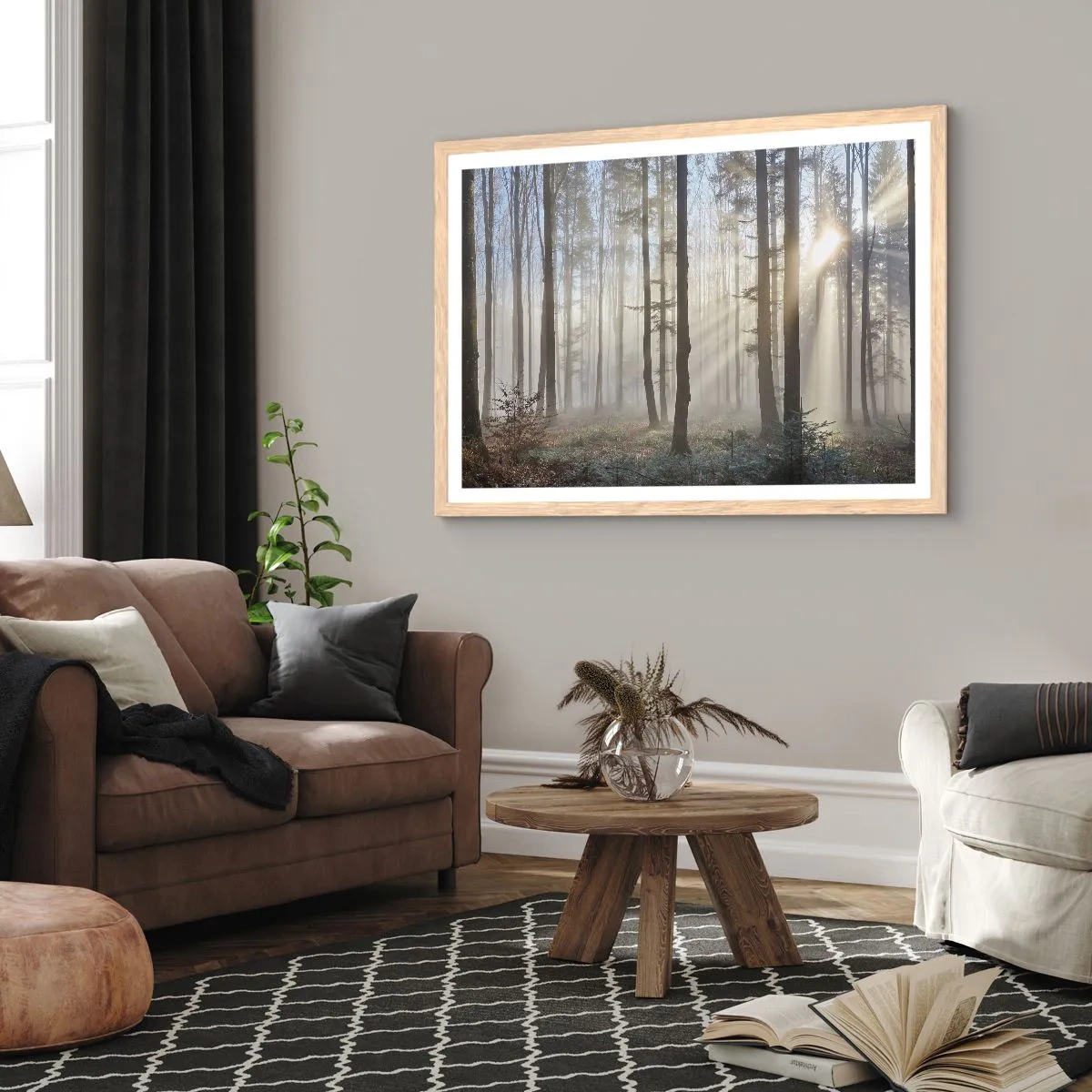 Poster în ramă de stejar deschis - Ceața s-a trezit și ea - 91x61 cm