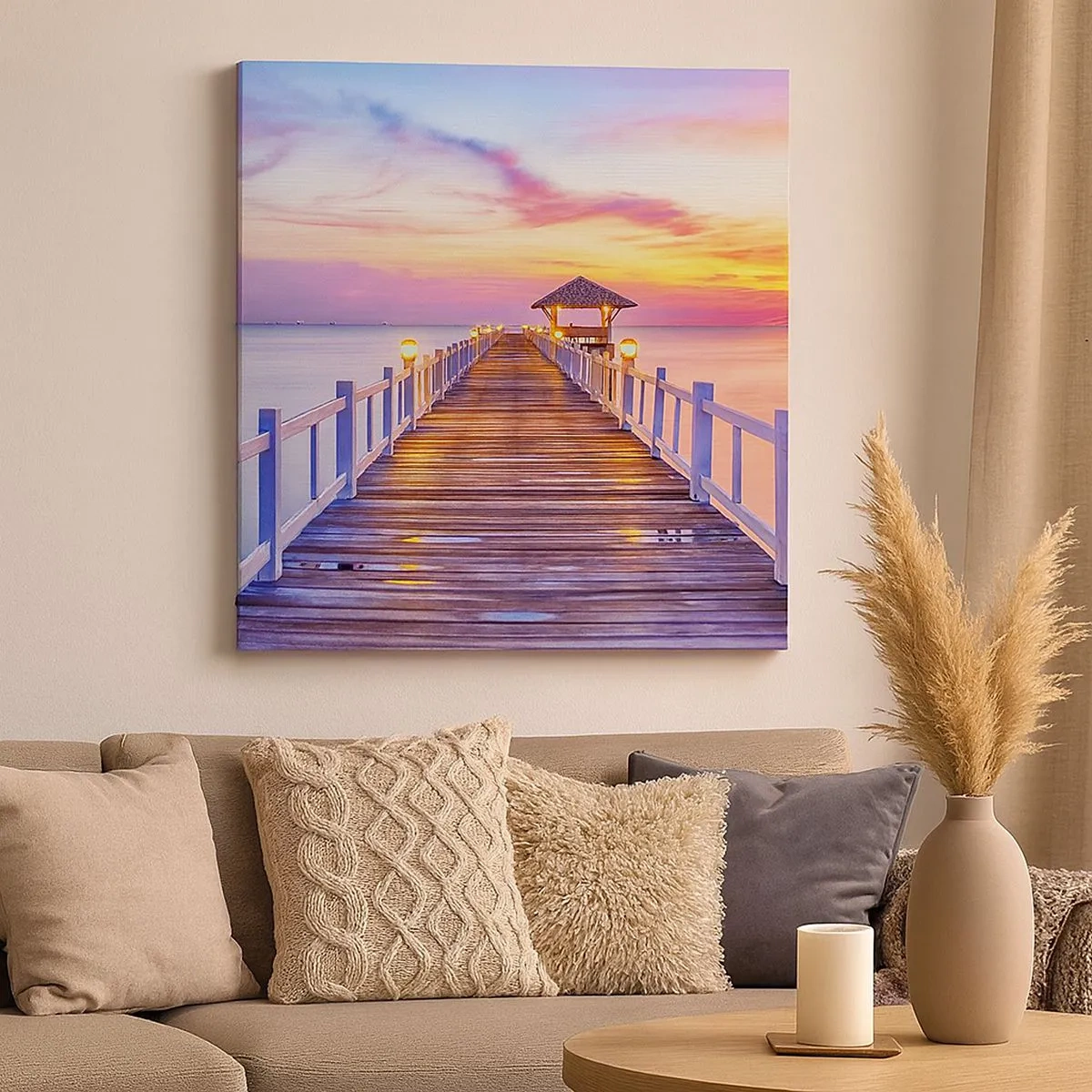 Tablou pe pânză - Tăcerea serii în liliac-auriu - 30x30 cm