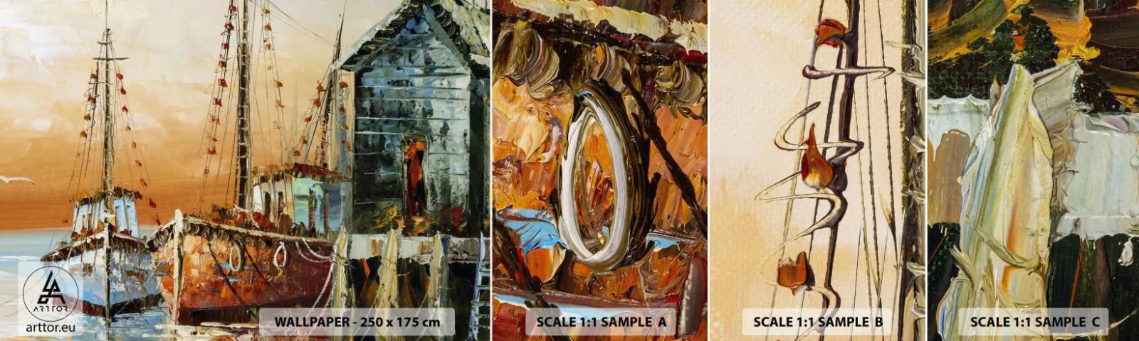 Mostră de Tapet Standard Eco - Întoarcere pașnică - Barca de pescuit, Port de pescuit, Bucată - 100x30 cm