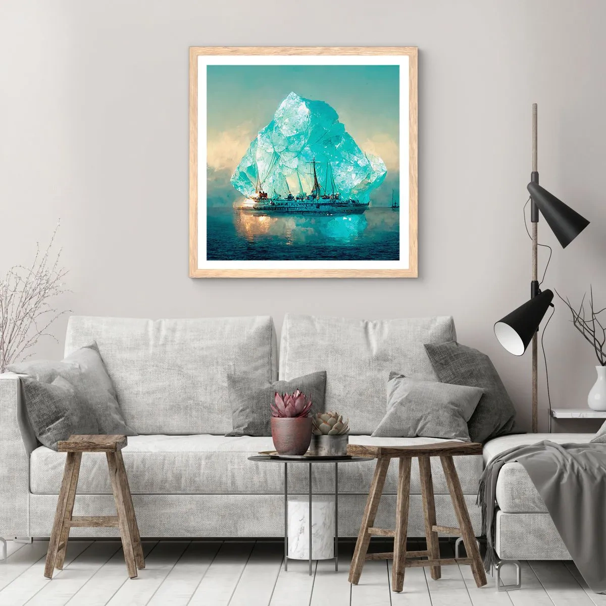 Poster în ramă de stejar deschis - Diamant arctic - 30x30 cm