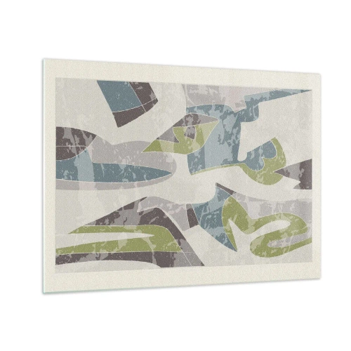 Tablou pe sticlă - Compoziție geometrică în verde și gri - 70x50cm - Compoziție din spatele geamului - Decorațiune modernă pentru perete pentru living și dormitor ARTTOR