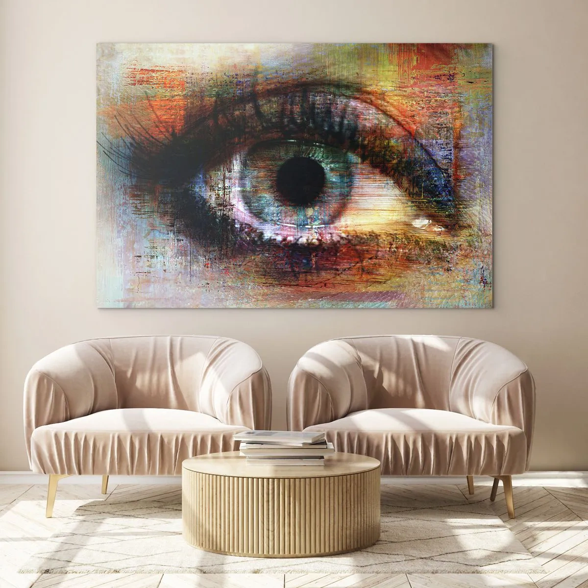 Tablou pe sticlă - Un ochi abstract în nuanțe intense, multicolore - 70x50cm - Poți privi în suflet - Decorațiune modernă pentru perete pentru living și dormitor ARTTOR