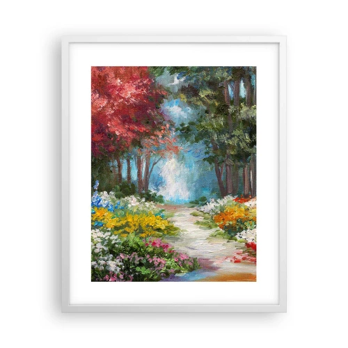 Poster în ramă albă - Grădină de pădure, pădure de flori - 40x50 cm