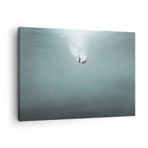 Tablou pe pânză Canvas - O figură cufundată în ape turcoaz adânci - 70x50cm - În îmbrățișarea oceanului - Decorațiune modernă pentru perete pentru living și dormitor ARTTOR