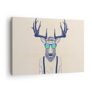 Tablou pe pânză Canvas - Cerb stilizat în ochelari de soare - 70x50cm - Și la cine te așteptai? - Decorațiune modernă pentru perete pentru living și dormitor ARTTOR
