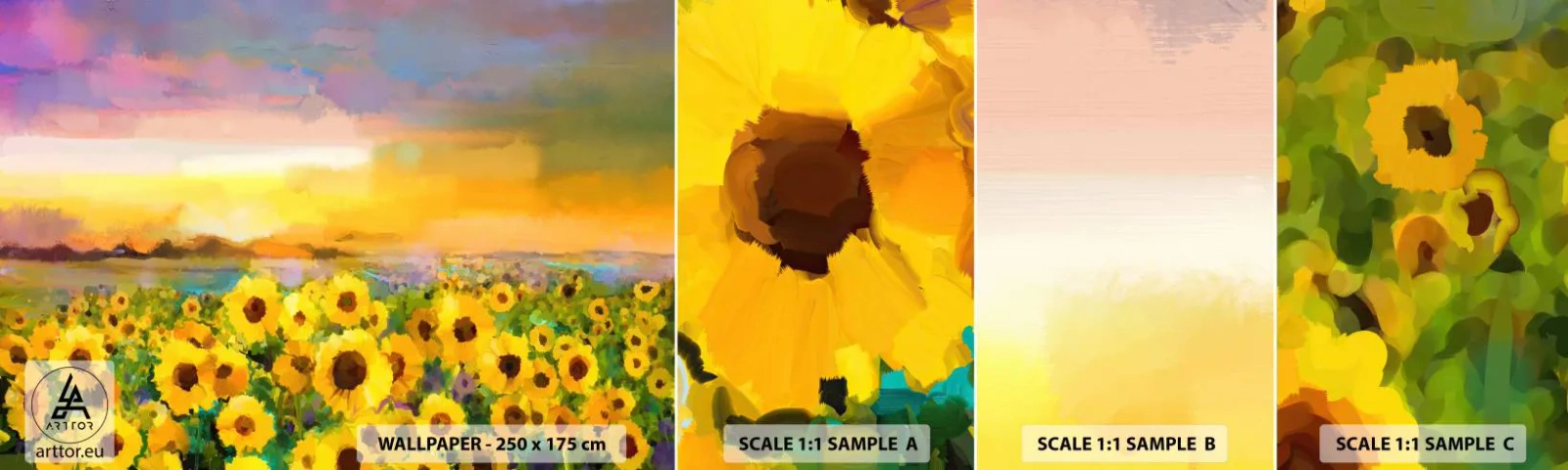 Mostră de Tapet Standard Eco - Soarele însuși a coborât pe pământ - Câmp de floarea soarelui, floarea soarelui, Natură - 100x30 cm