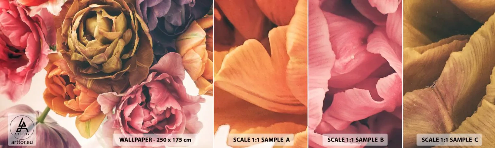 Mostră de Tapet Standard Eco - Sărbătorirea vieții - Buchet de flori, Flori, Bujor - 100x30 cm