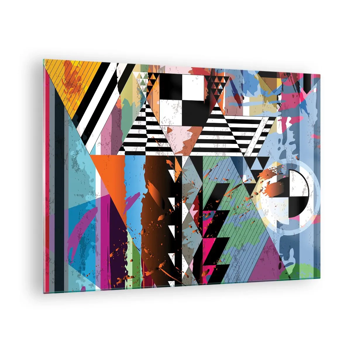 Tablou pe sticlă - Abstracție geometrică cu o varietate de forme și culori - 70x50cm - Geometric și organic - Decorațiune modernă pentru perete pentru living și dormitor ARTTOR