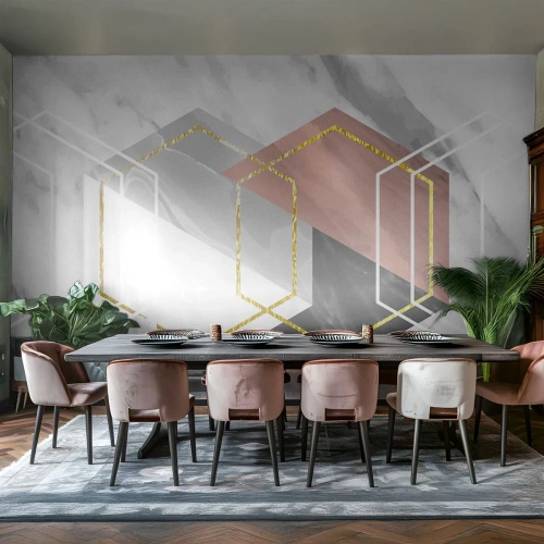 Tapet Standard Eco - Forme geometrice pe un fundal de marmură - 100x70cm - Compoziția lanțului - Decorațiune modernă pentru perete pentru living și dormitor ARTTOR