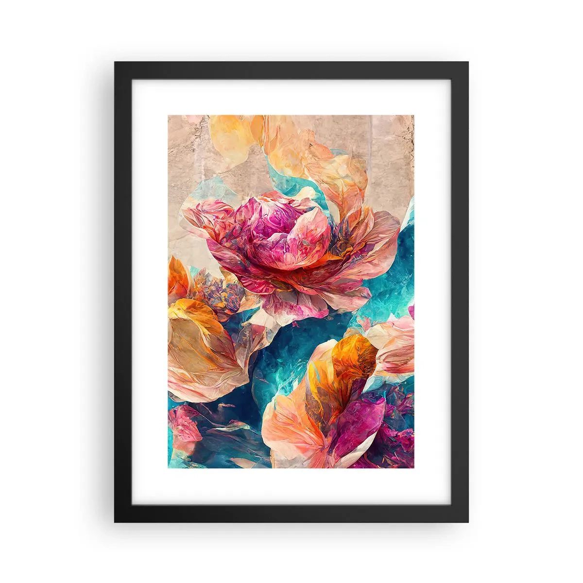 Poster în ramă neagră - Splendoarea colorată a buchetului de flori - 30x40 cm