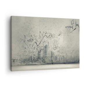 Tablou pe pânză Canvas - Desene și diagrame pe fundalul unui perete brut - 70x50cm - Minunata mea viață de oraș - Decorațiune modernă pentru perete pentru living și dormitor ARTTOR