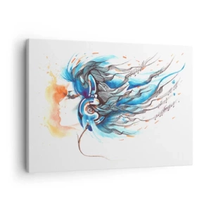 Tablou pe pânză Canvas - Grafică artistică a unei femei purtând căști cu accente muzicale - 70x50cm - Lasă muzica să curgă - Decorațiune modernă pentru perete pentru living și dormitor ARTTOR
