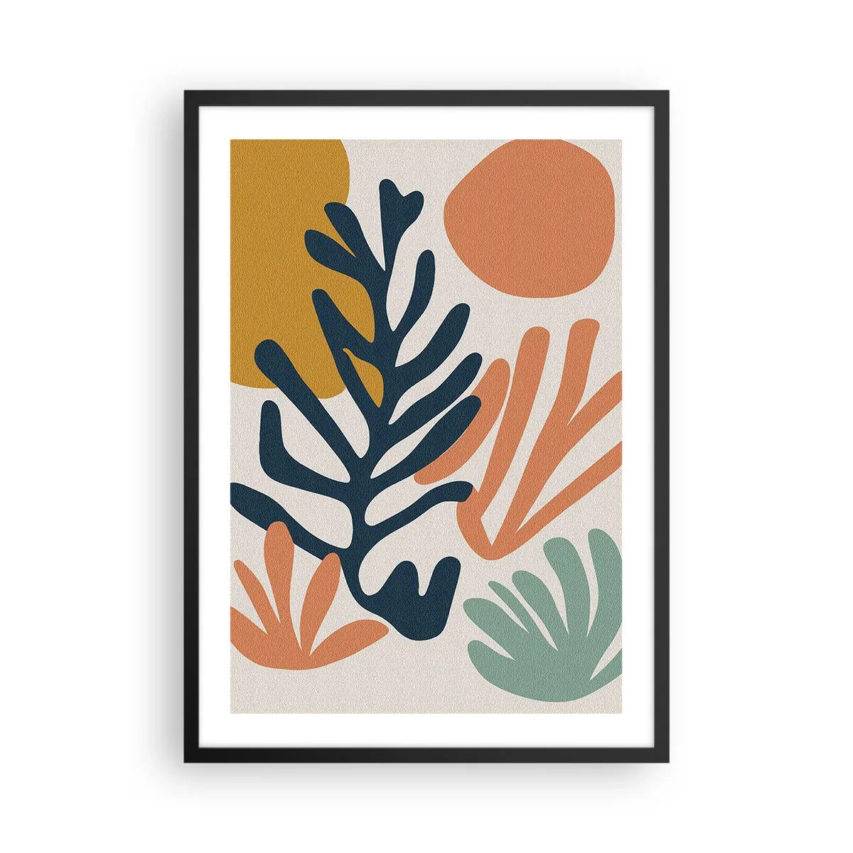 Poster în ramă neagră - O compoziție colorată de forme de plante într-un stil modern - 50x70cm - Mări de corali - Decorațiune modernă pentru perete pentru living și dormitor ARTTOR