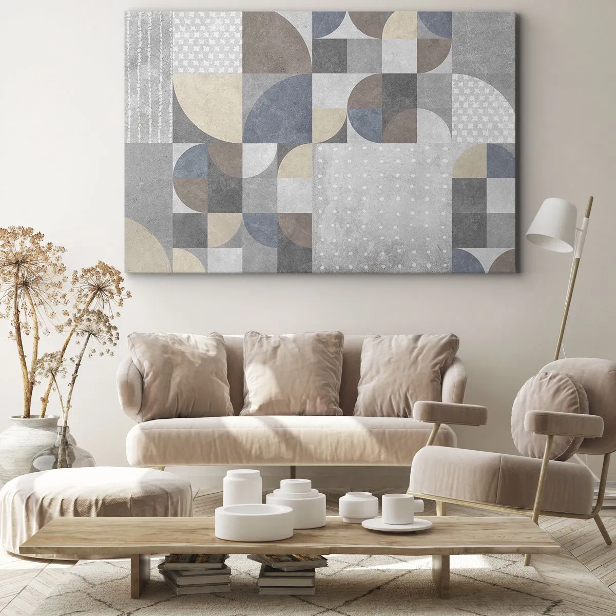 Tablou pe pânză Canvas - Model geometric în nuanțe pastelate - 70x50cm - Fantezie ceramică - Decorațiune modernă pentru perete pentru living și dormitor ARTTOR