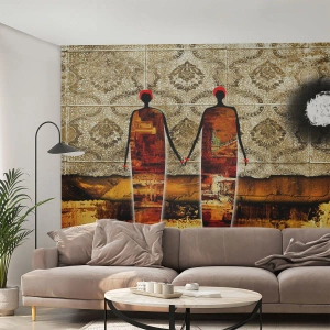 Tapet Premium Sand - Compoziție etnică în culorile Africii - oameni, Africa, Grafică - 200x140 cm