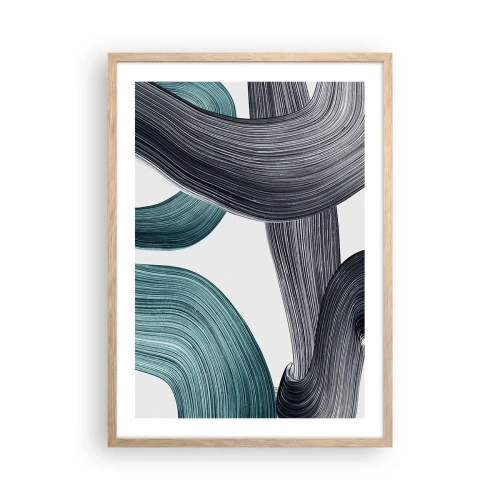Poster în ramă de stejar deschis - Trasee de smarald și negru - 50x70 cm
