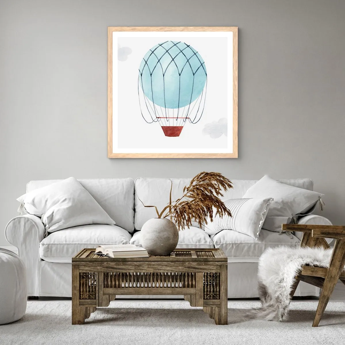 Poster în ramă de stejar deschis - Complet în nori - 60x60 cm