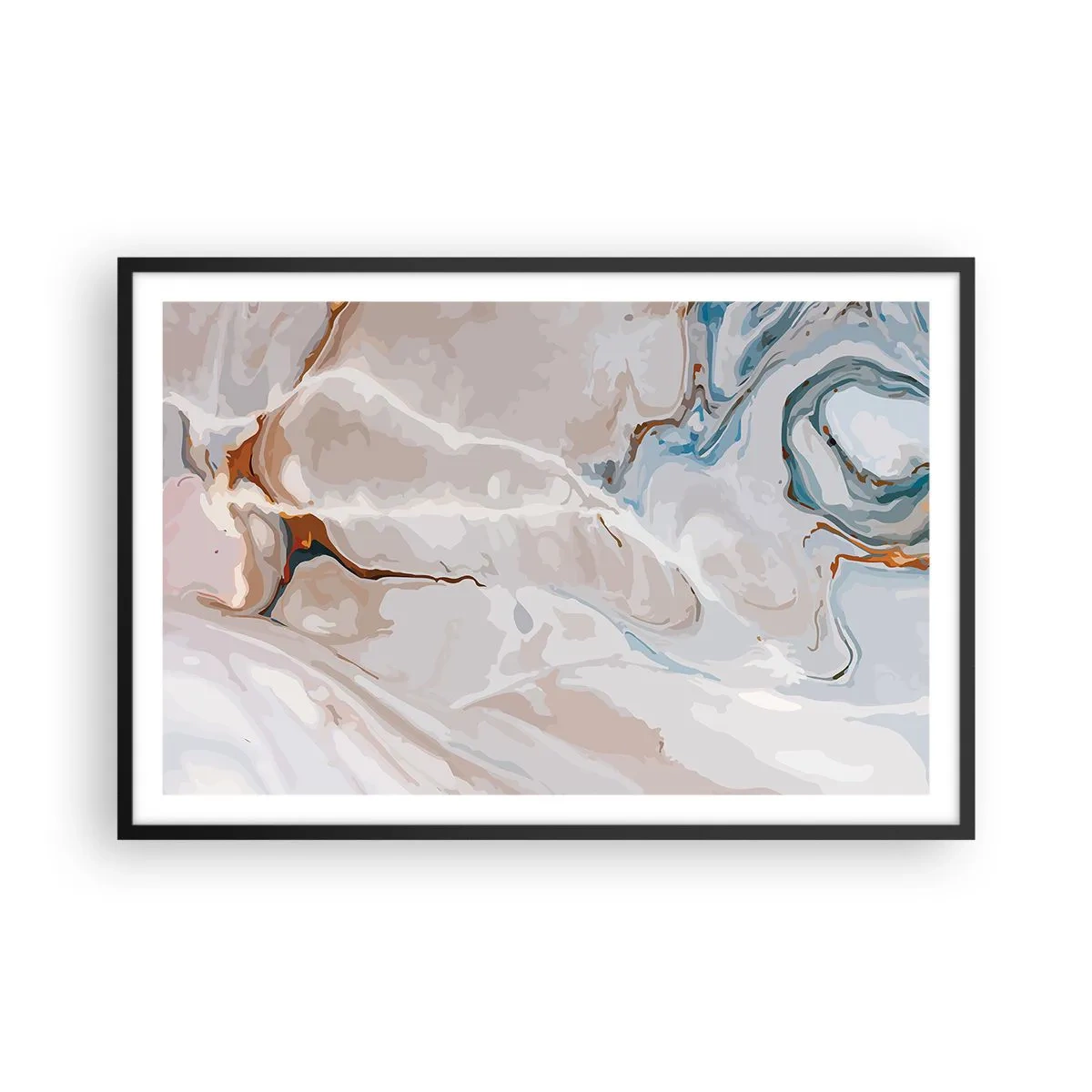 Poster în ramă neagră - Meandre albastre sub alb - 91x61 cm