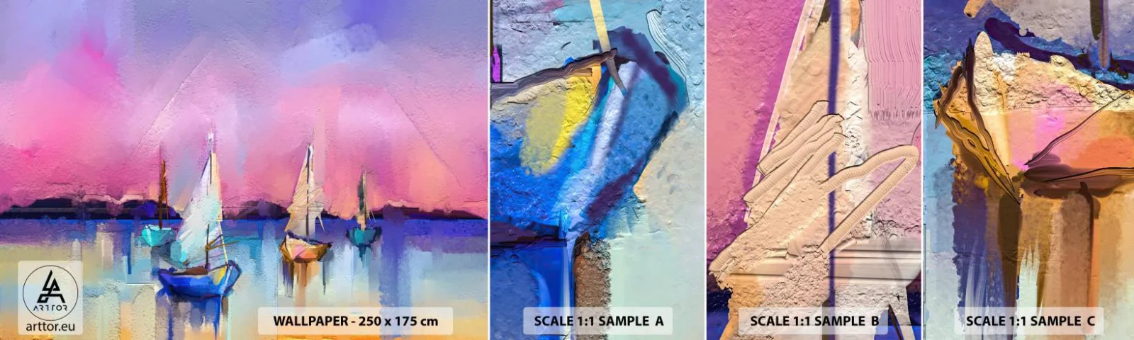 Mostră tapet autocolant Deluxe Sticker - Direcția: ape largi - Peisaj, Lac, Barcă cu pânze - 100x30 cm