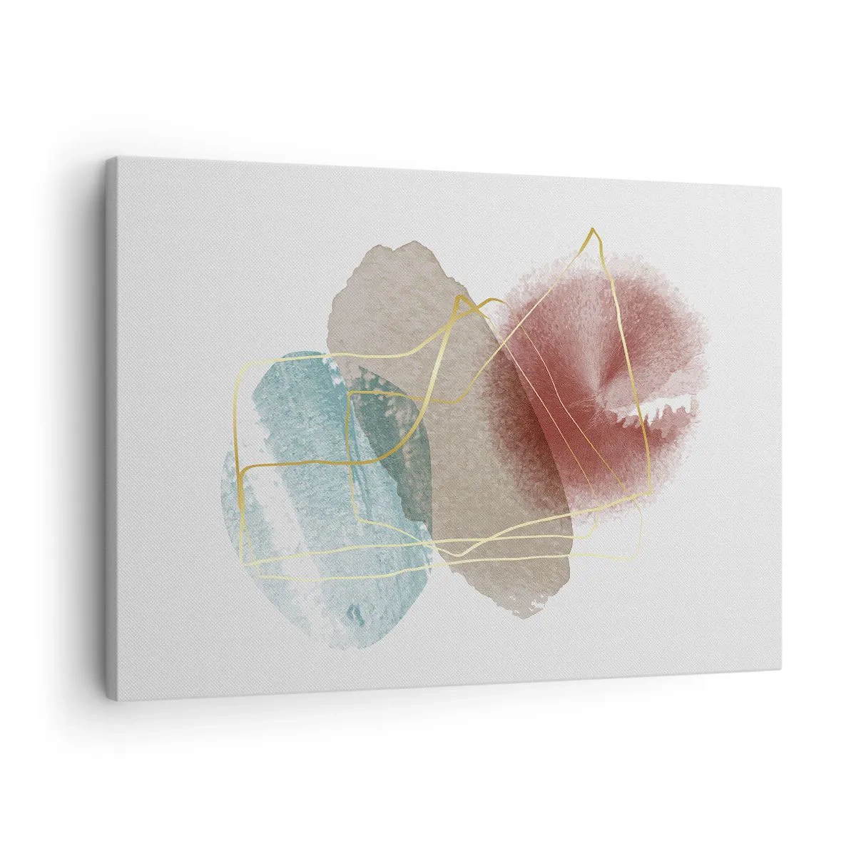 Tablou pe pânză Canvas - Forme abstracte cu culori delicate și linii aurii - 70x50cm - Mărgele de spațiu - Decorațiune modernă pentru perete pentru living și dormitor ARTTOR