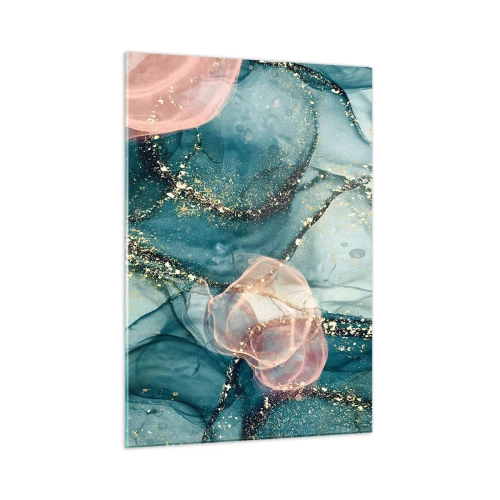 Tablou pe sticlă - Mătase albastră, tul roz - 50x70 cm