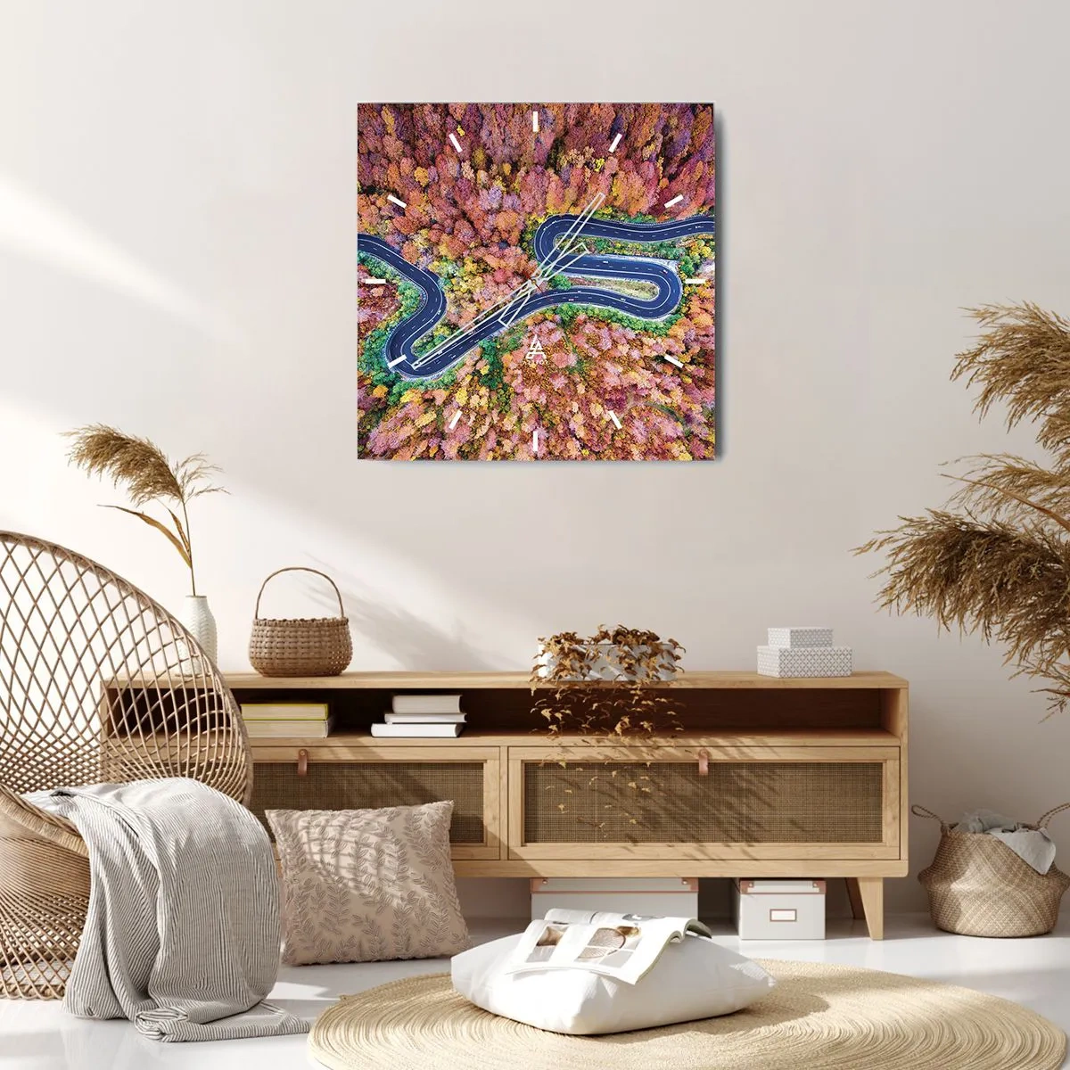 Ceas de perete - Ceas pe sticlă - Un drum șerpuit prin pădure - 30x30 cm