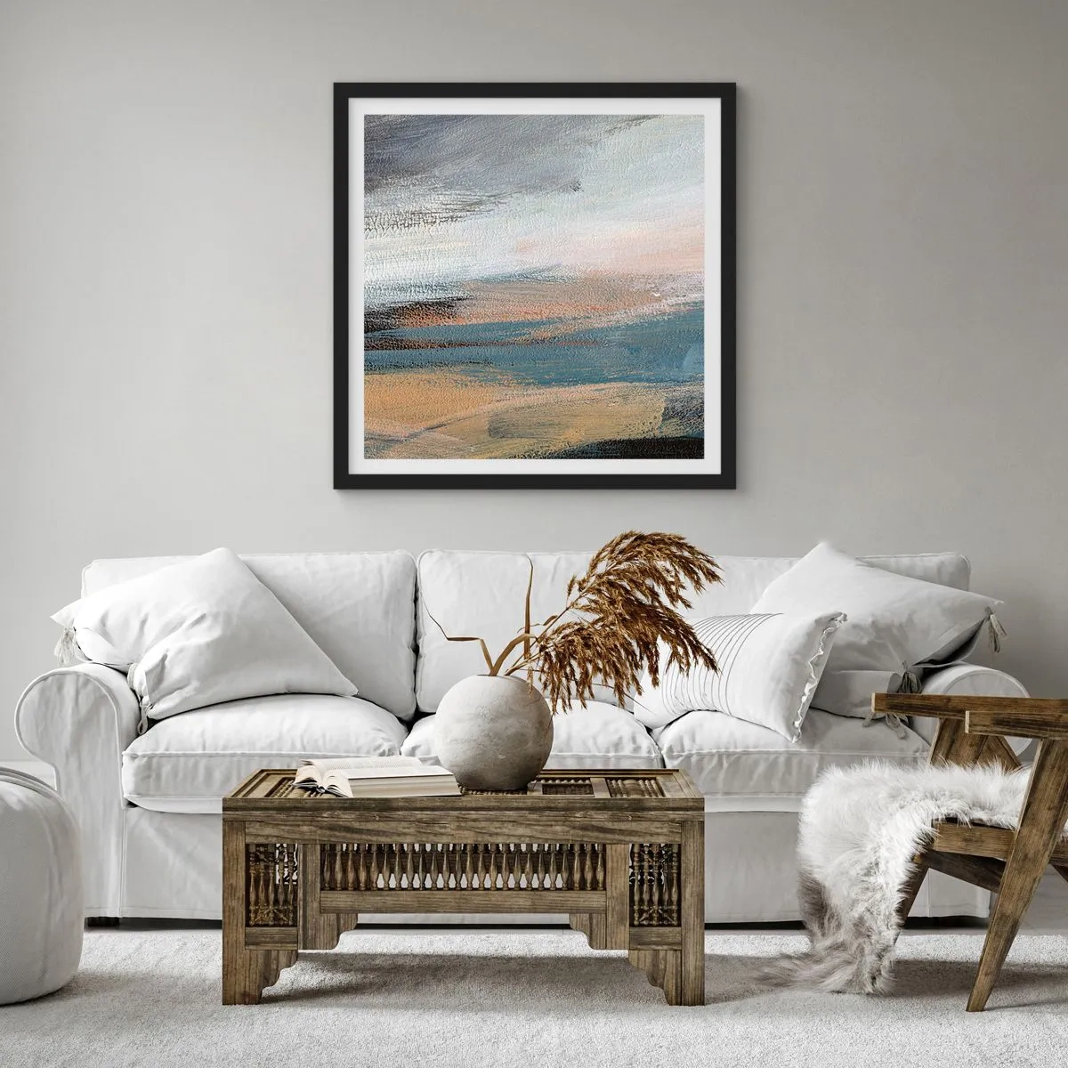 Poster în ramă neagră - Abstracție: peisaj nordic - 30x30 cm