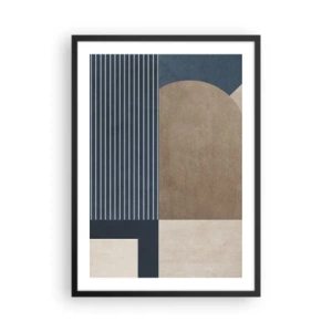 Poster în ramă neagră - Compoziție geometrică abstractă în nuanțe de albastru marin și bej - 50x70cm - Compoziție de simplitate și rotunjime - Decorațiune modernă pentru perete pentru living și dormitor ARTTOR
