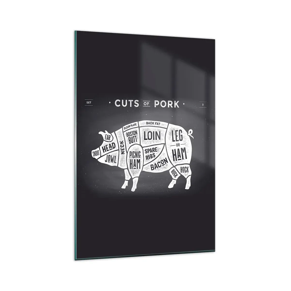 Tablou pe sticlă - Abecedar de măcelar - 80x120 cm