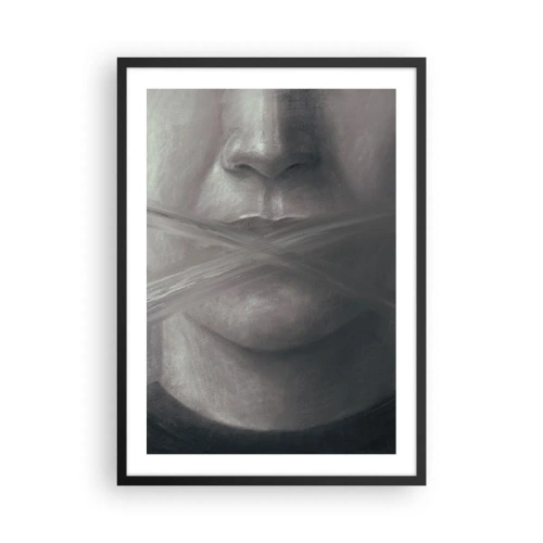 Poster în ramă neagră - O față simbolică cu gura acoperită în culori monocromatice. - 50x70cm - Nici un cuvânt - Decorațiune modernă pentru perete pentru living și dormitor ARTTOR