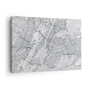 Tablou pe pânză Canvas - O hartă a orașului în stil minimalist pe fundal gri - 70x50cm - Anatomia unei metropole - Decorațiune modernă pentru perete pentru living și dormitor ARTTOR