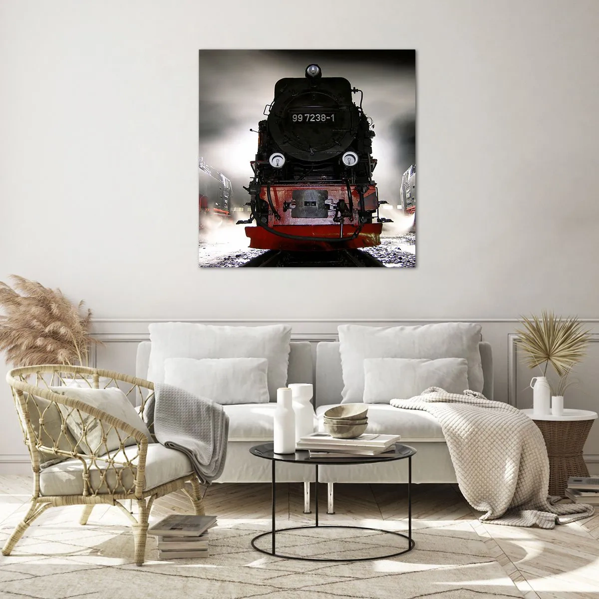 Tablou pe sticlă - Stă și pufuie, geme și suflă... - 70x70 cm