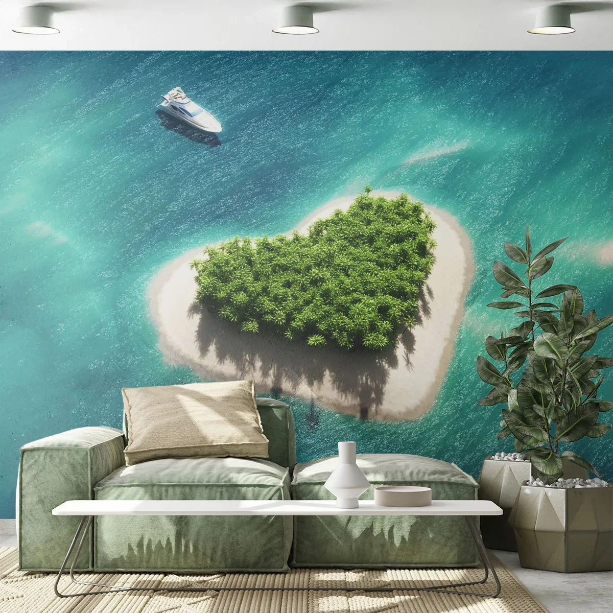 Tapet Premium Sand - Iubesc vara - Peisaj, Insula În Ocean, Iaht - 100x70 cm