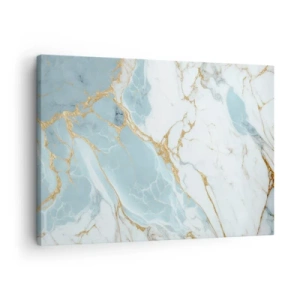 Tablou pe pânză Canvas - Modele de marmură albastră și albă cu vene aurii adăugate - 70x50cm - Bogăția pietrei - Decorațiune modernă pentru perete pentru living și dormitor ARTTOR
