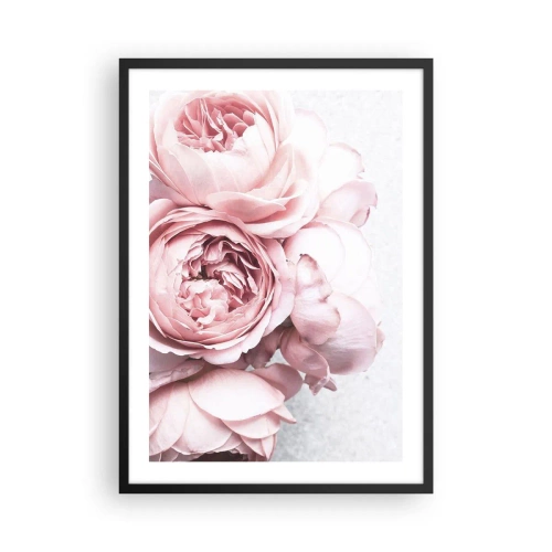 Poster în ramă neagră - Prim-plan delicat cu flori de bujor roz - 50x70cm - Pentru romantici - Decorațiune modernă pentru perete pentru living și dormitor ARTTOR
