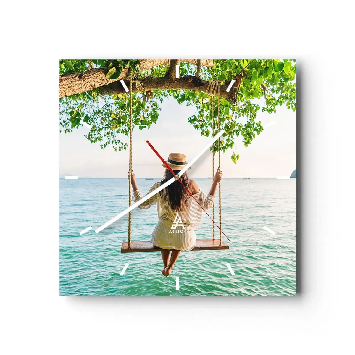 Ceas de perete - Ceas pe sticlă - Viața este frumoasă - 40x40 cm