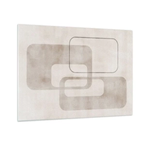Tablou pe sticlă - Dreptunghiuri bej minimaliste pe un fundal deschis - 70x50cm - Fuga geometrică - Decorațiune modernă pentru perete pentru living și dormitor ARTTOR