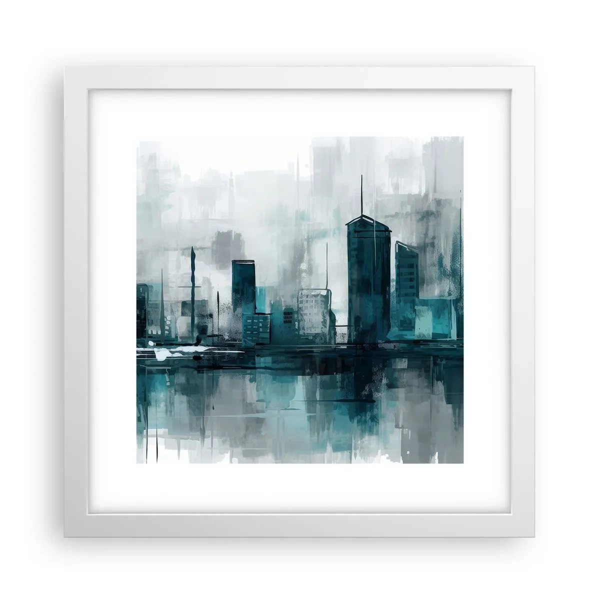 Poster în ramă albă - Un oraș de culoarea ploii - 30x30 cm