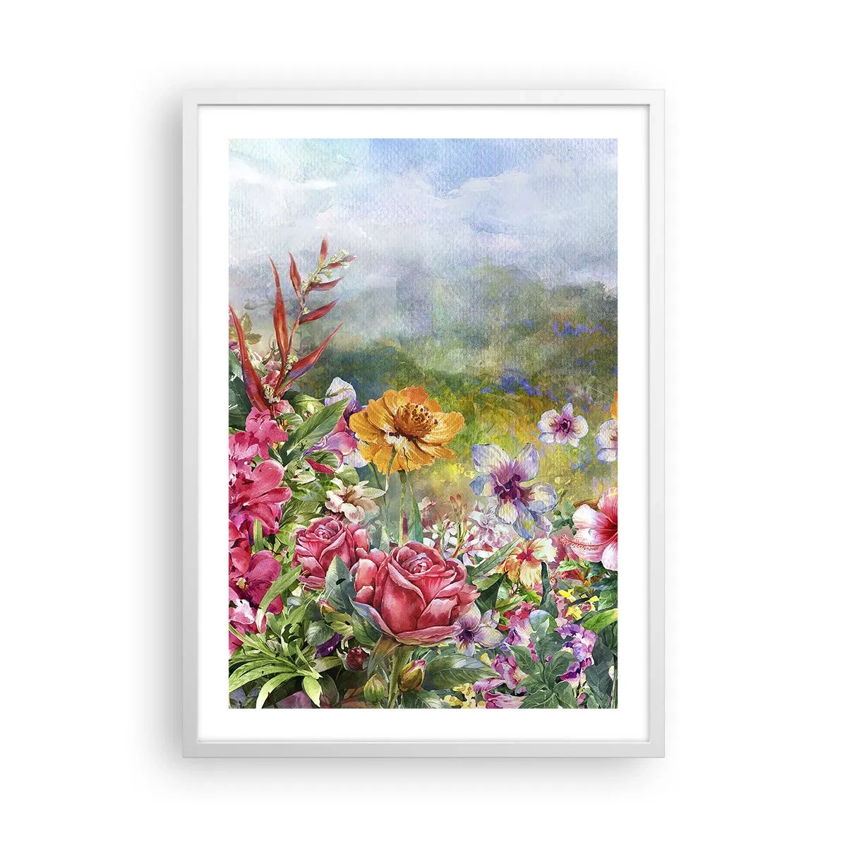 Poster în ramă albă - O grădină înnebunită - 50x70 cm