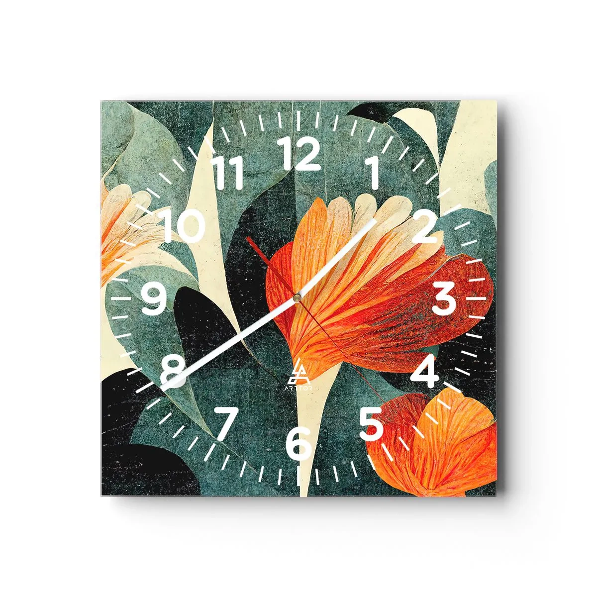 Ceas de perete - Ceas pe sticlă - Căldura de la tropice și răcoarea verdeței - 40x40 cm