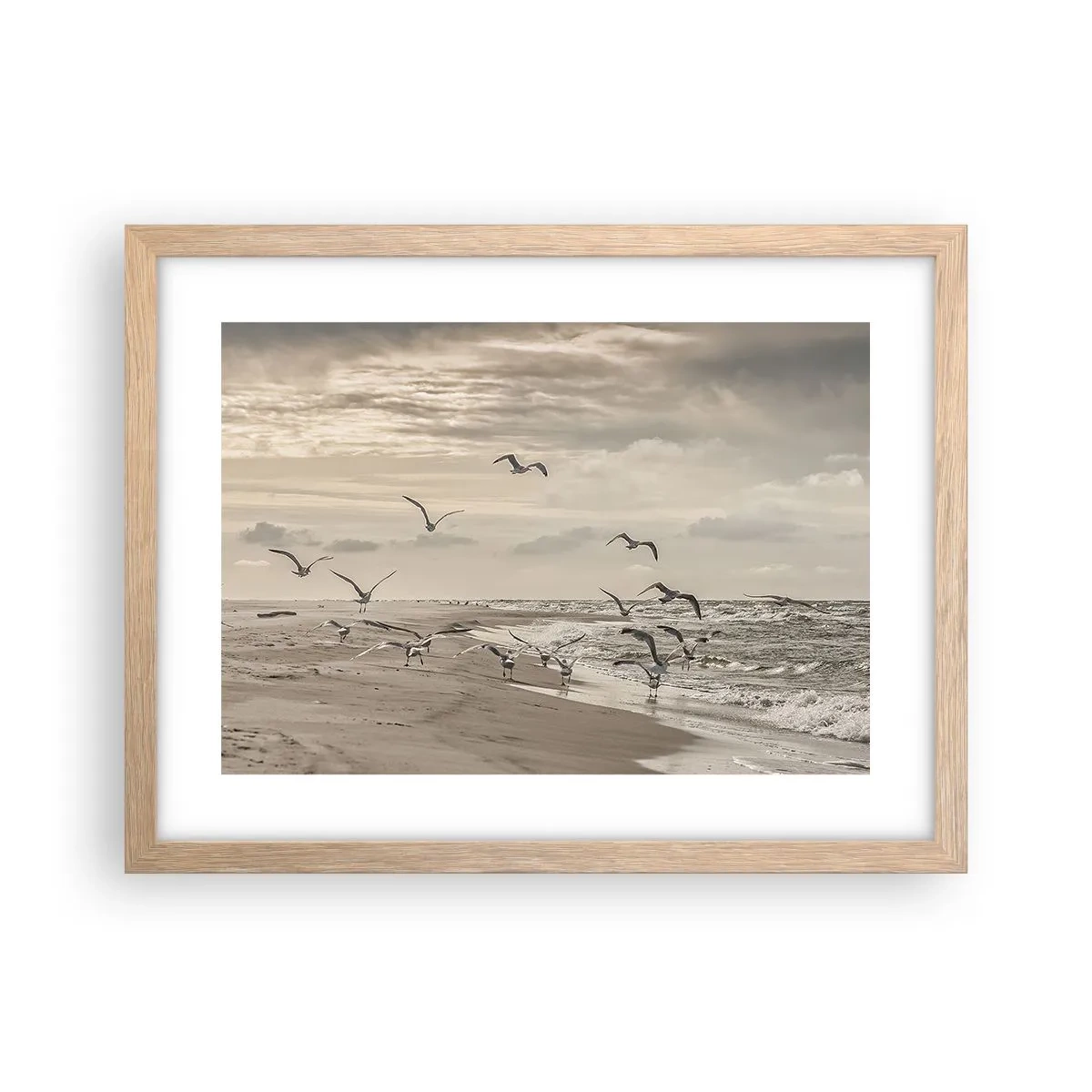 Poster în ramă de stejar deschis - Marea zumzăie, păsările cântă - 40x30 cm