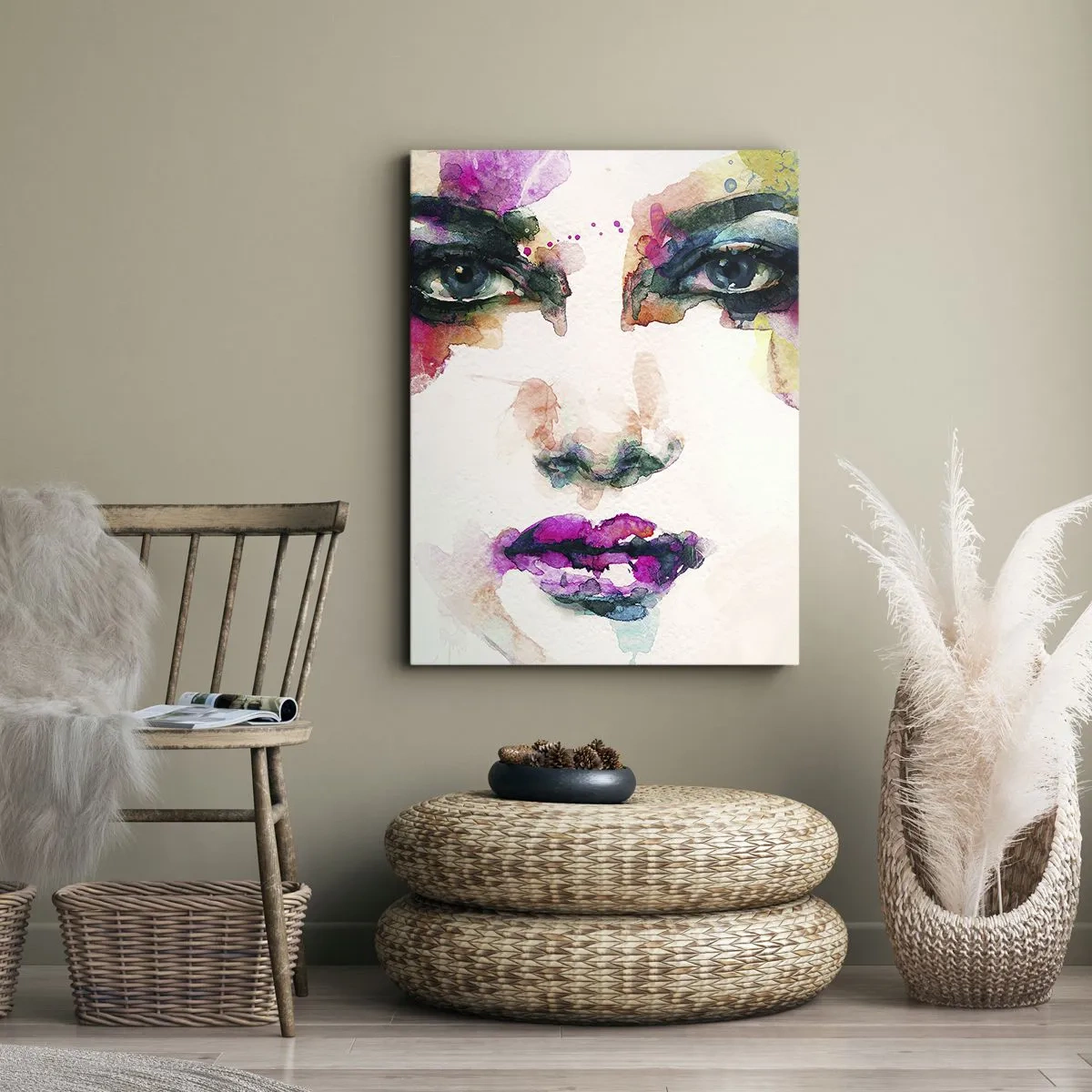 Tablou pe pânză - Portret pictat cu un curcubeu - 50x70 cm