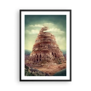 Poster în ramă neagră - Turnul Babel mitic într-un peisaj pitoresc - 50x70cm - Turnul Babel - Decorațiune modernă pentru perete pentru living și dormitor ARTTOR