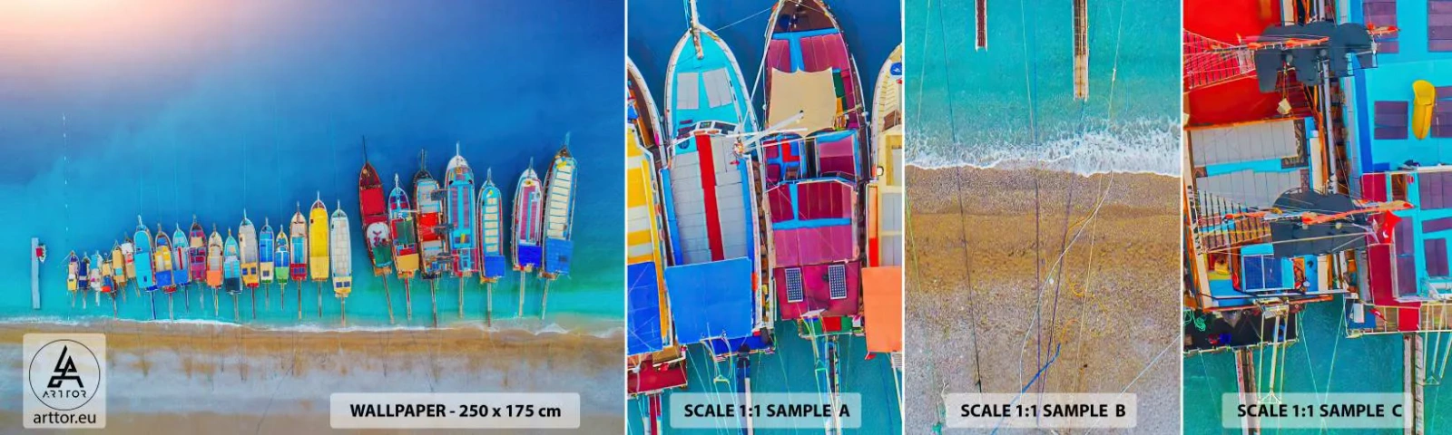 Mostră tapet autocolant Deluxe Sticker - Din perspectiva unei păsări - Peisaj, plajă, Mare - 100x30 cm