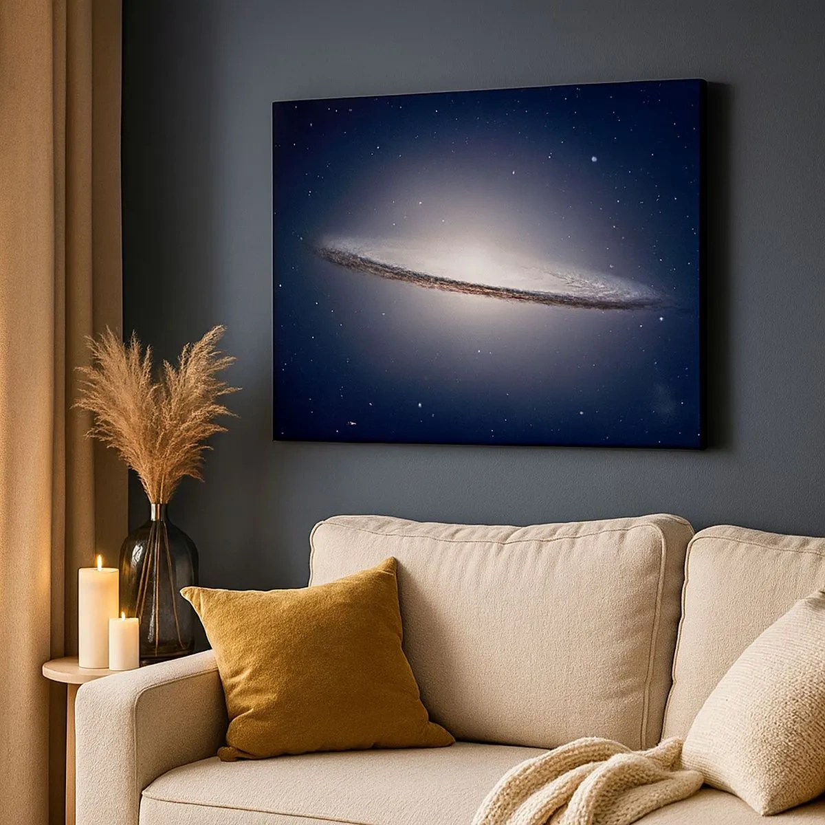 Tablou pe pânză Canvas - O galaxie spirală pe fundalul spațiului înstelat - 70x50cm - Cu mult timp în urmă, într-o galaxie foarte, foarte îndepărtată... - Decorațiune modernă pentru perete pentru living și dormitor ARTTOR