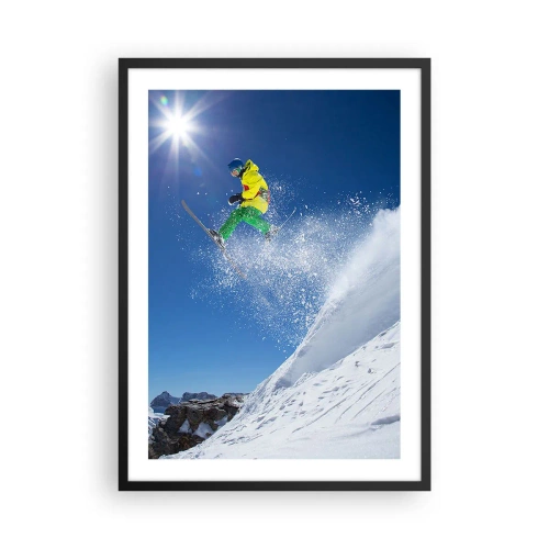 Poster în ramă neagră - Schior în acțiune pe o pantă înzăpezită - 50x70cm - Dansând cu munții - Decorațiune modernă pentru perete pentru living și dormitor ARTTOR