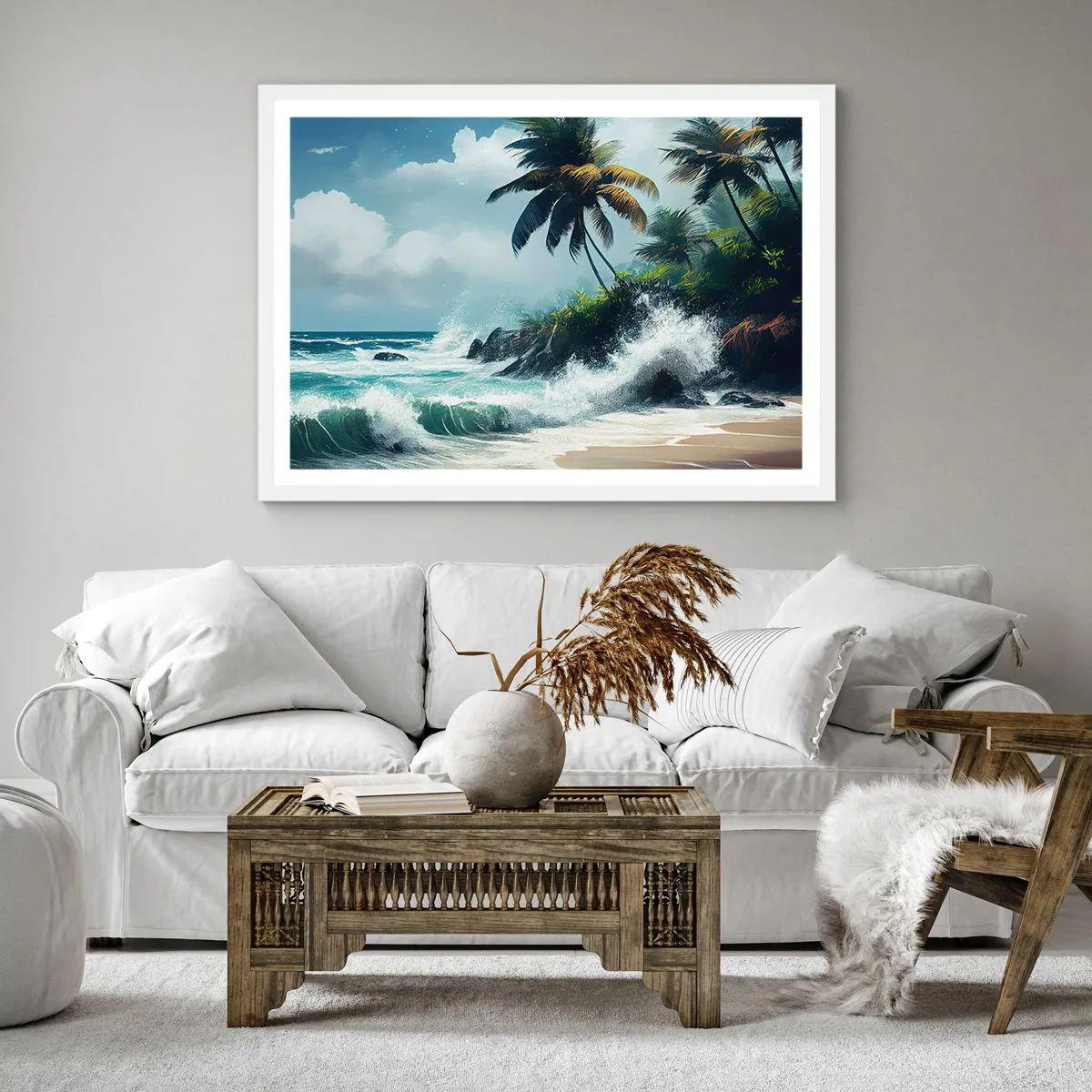 Poster în ramă albă - Pe un țărm tropical - 40x40 cm