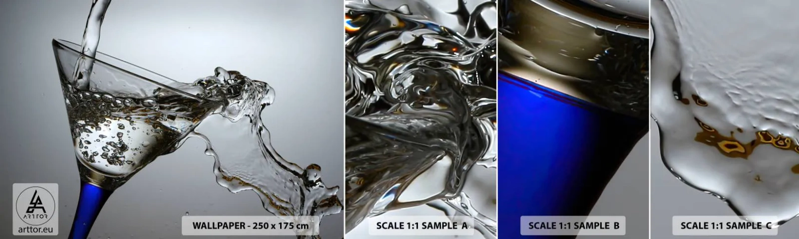 Mostră tapet autocolant Deluxe Sticker - Apă pură în sticlă de cristal - Sticlă, Cocktail, Gastronomie - 100x30 cm