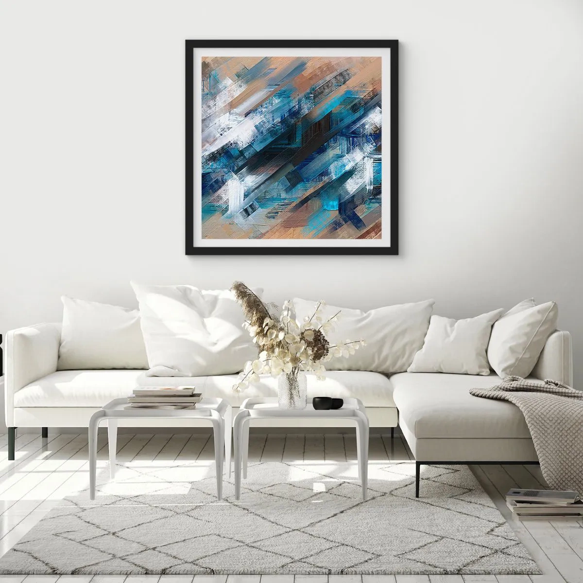 Poster în ramă neagră - Pe o pantă albastră - 30x30 cm